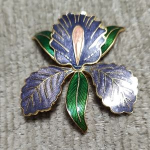 Elegant Purple and Green Floral Cloisonne  Brooch